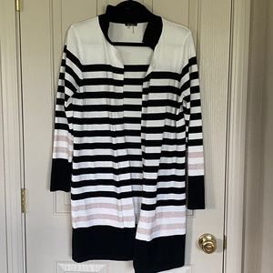 Black/White/Pink Striped Long Cardigan Sz L